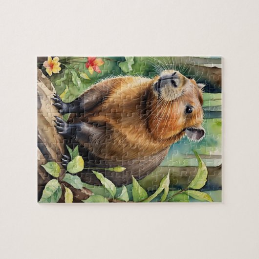 Happy Capybara in Rainforest Wild Animal Puzzle (Horizontal)