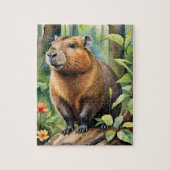 Happy Capybara in Rainforest Wild Animal Puzzle (Vertikal)