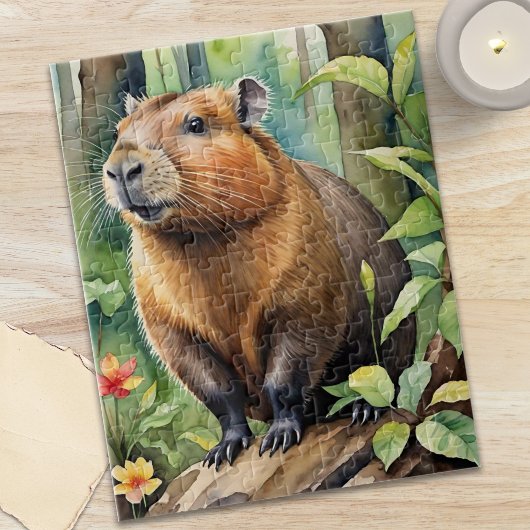 Happy Capybara in Rainforest Wild Animal Puzzle