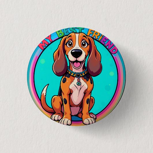 Happy Cartoon Beagle Dog Mein bester Freund Button (Vorderseite)