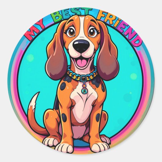 Happy Cartoon Beagle Dog Mein bester Freund Runder Aufkleber (Vorderseite)