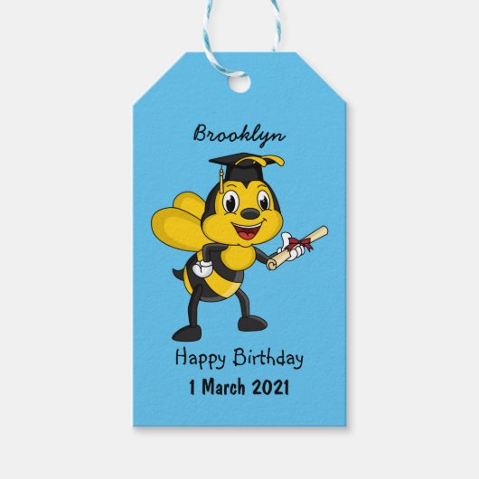 Happy Cartoon bee Abschluss Geschenkanhänger (Vorderseite)