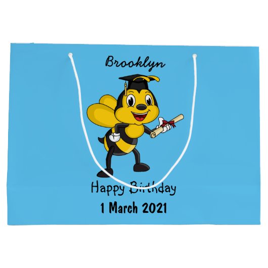Happy Cartoon bee Abschluss Große Geschenktüte (Rückseite)