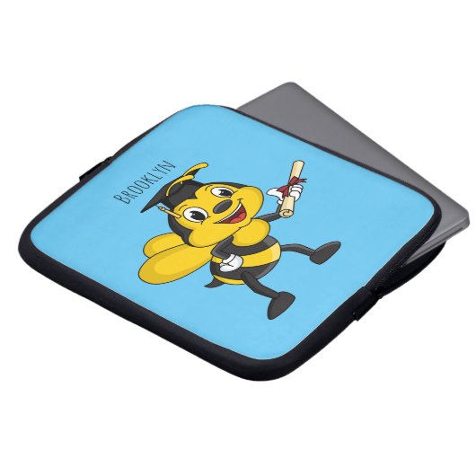 Happy Cartoon bee Abschluss Laptopschutzhülle (Vorne Oben)
