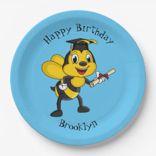 Happy Cartoon bee Abschluss Pappteller