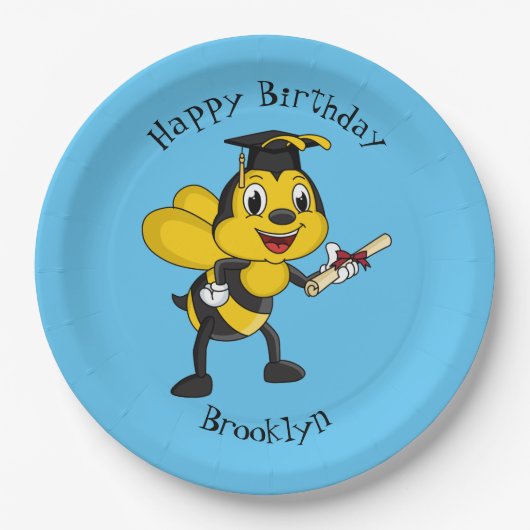 Happy Cartoon bee Abschluss Pappteller (Vorderseite)