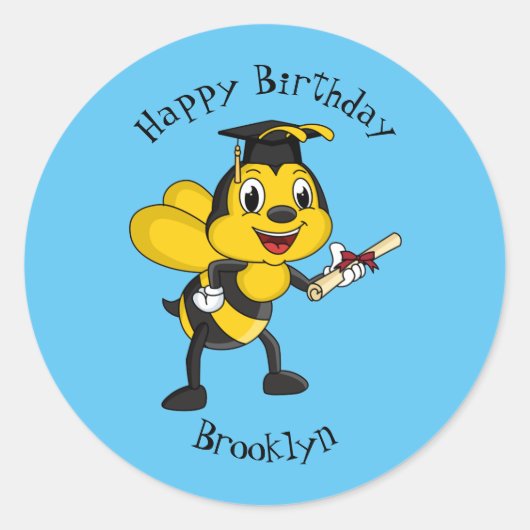 Happy Cartoon bee Abschluss Runder Aufkleber (Vorderseite)