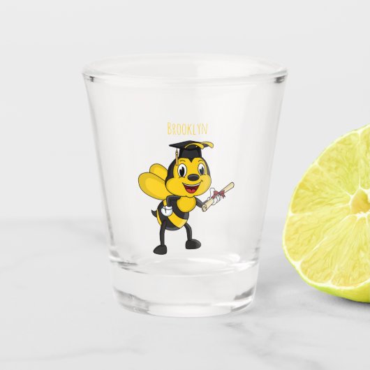 Happy Cartoon bee Abschluss Schnapsglas (Vorderseite)