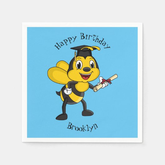 Happy Cartoon bee Abschluss Serviette (Vorderseite)