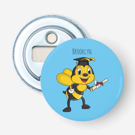 Happy cartoon bee graduation flaschenöffner (Vorderseite)