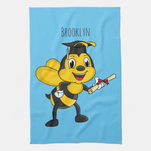 Happy cartoon bee graduation geschirrtuch