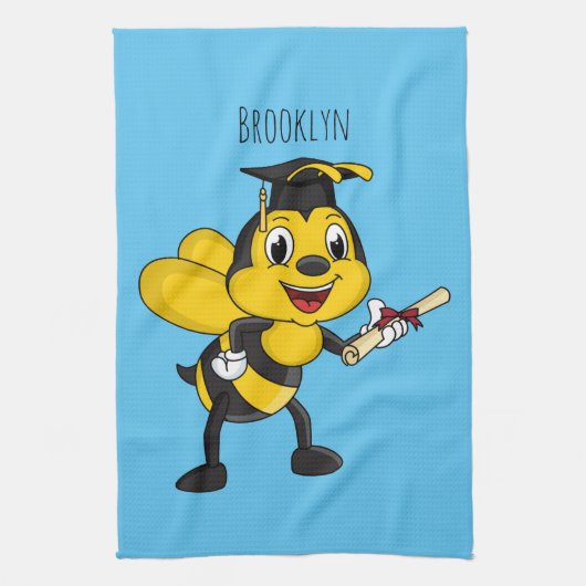 Happy cartoon bee graduation geschirrtuch (Vertikal)