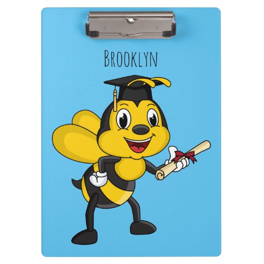 Happy cartoon bee graduation klemmbrett (Vorderseite)