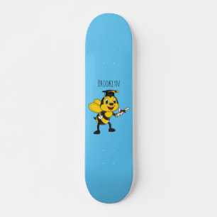 Happy cartoon bee graduation skateboard