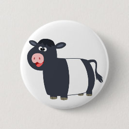 Happy Cartoon Belted Galloway Cow Button Abzeichen