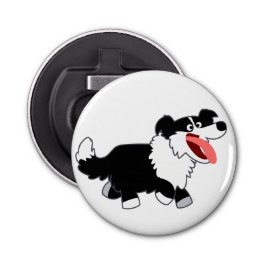 Happy Cartoon Border Collie Button Flaschenöffner
