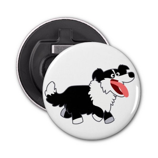 Happy Cartoon Border Collie Button Flaschenöffner (Vorderseite)