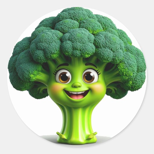 Happy Cartoon Broccoli Charakter mit Spaß Runder Aufkleber (Vorderseite)