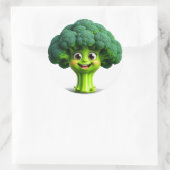 Happy Cartoon Broccoli Charakter mit Spaß Runder Aufkleber (Tasche)