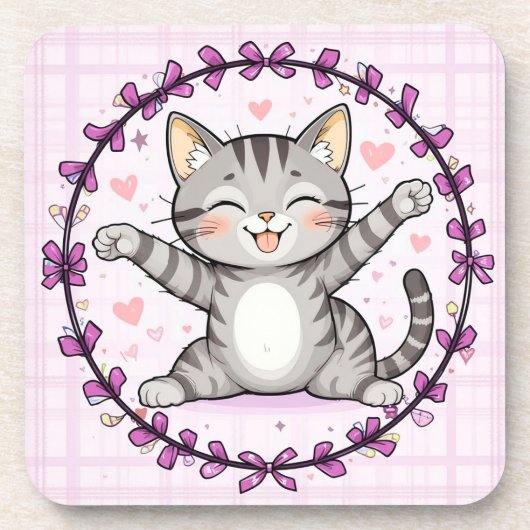Happy Cartoon Cat Illustration Getränkeuntersetzer (Vorderseite)