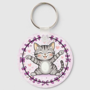 Happy Cartoon Cat Illustration Schlüsselanhänger