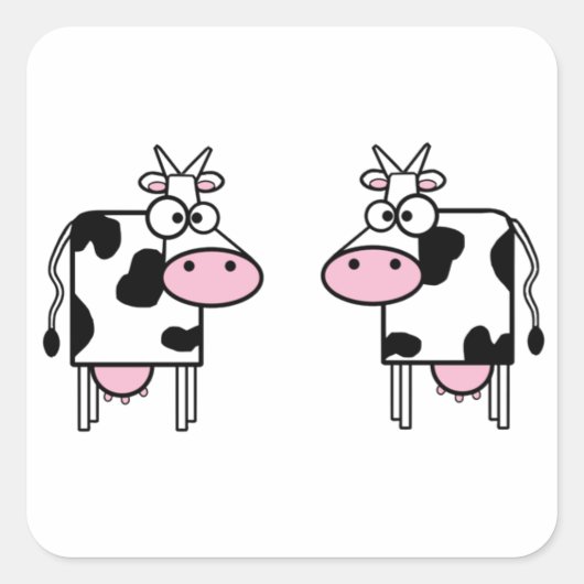 Happy Cartoon Cows Quadratischer Aufkleber (Vorderseite)
