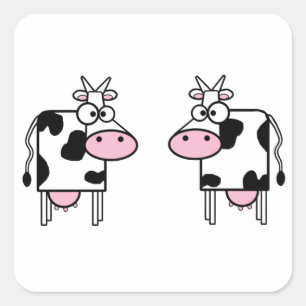 Happy Cartoon Cows Quadratischer Aufkleber
