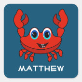 Happy Cartoon Crab Personalisiert Kids Quadratischer Aufkleber (Vorderseite)