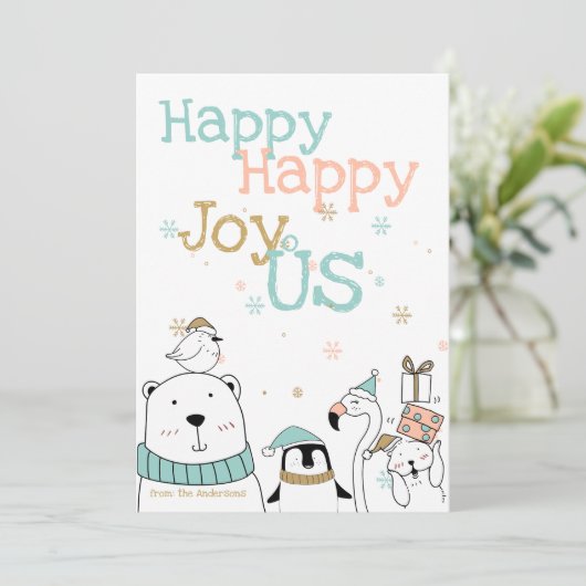 Happy Cartoon Critters Weihnachten Einladung (Stehend Vorderseite)