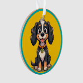 Happy Cartoon Dog in einem farbigen Circular Frame Ornament (Vorderseite)