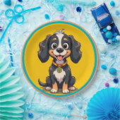 Happy Cartoon Dog in einem farbigen Circular Frame Pappteller (Party)