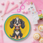 Happy Cartoon Dog in einem farbigen Circular Frame Pappteller (Party)