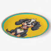 Happy Cartoon Dog in einem farbigen Circular Frame Pappteller (Schrägansicht)