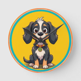 Happy Cartoon Dog in einem farbigen Circular Frame Runde Wanduhr