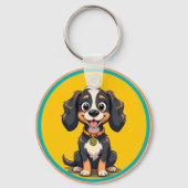 Happy Cartoon Dog in einem farbigen Circular Frame Schlüsselanhänger (Rückseite)