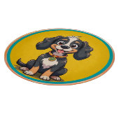 Happy Cartoon Dog in einem farbigen Circular Frame Schneidebrett (Ecke)