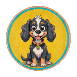 Happy Cartoon Dog in einem farbigen Circular Frame Schneidebrett