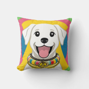 Happy Cartoon Dog mit farbenfroher Collar Kissen