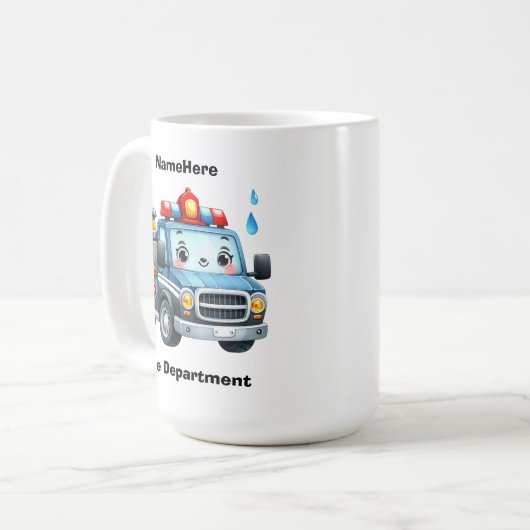 Happy Cartoon Feuerwehrauto bereit zum Rollen Kaffeetasse (Vorderseite Links)
