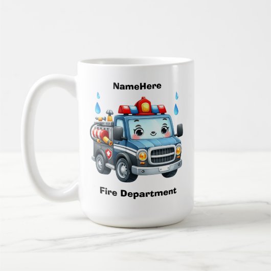 Happy Cartoon Feuerwehrauto bereit zum Rollen Kaffeetasse (Links)