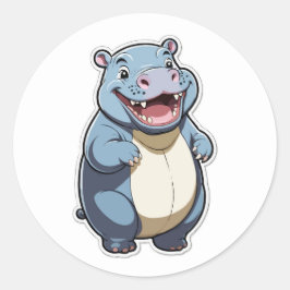 Happy Cartoon Hippo Character Design Runder Aufkleber
