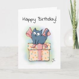Happy Cartoon Kitten on Box mit Ribbon Karte