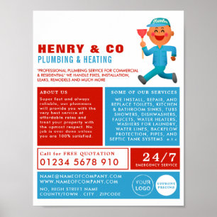 Happy Cartoon Klempner, Klempner, Klempnerwerbung Poster
