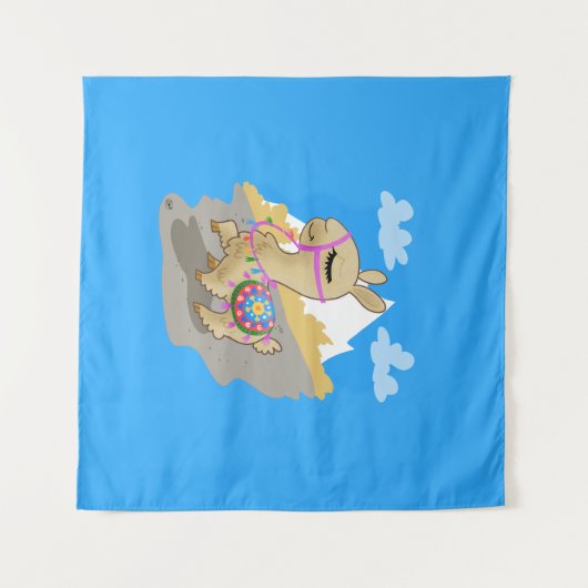 Happy Cartoon Llama Wandteppich (Vorderseite (Horizontal))