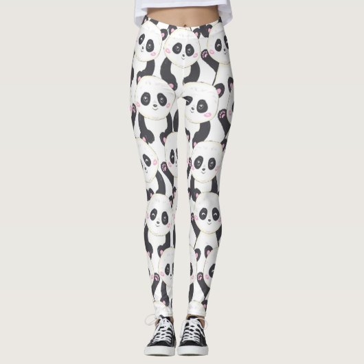 Happy Cartoon Panda Pattern Leggings (Vorderseite)