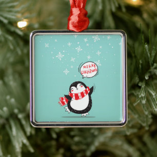 Happy Cartoon Penguin Ornament Aus Metall