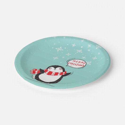 Happy Cartoon Penguin Pappteller (Schrägansicht)