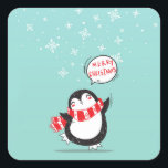 Happy Cartoon Penguin Quadratischer Aufkleber<br><div class="desc">Penguin Animal Christmas Bird,  Hipster Joy Chary Merry,  Snowflake Teddy Sketch,  Sweater Xmas Drawing ,  Pattern Doodle Funny Wild ,  Cartoon natur holiday happy ,  Cold North North,  Ice Polar Illustration Cute ,  Snow Bird</div>