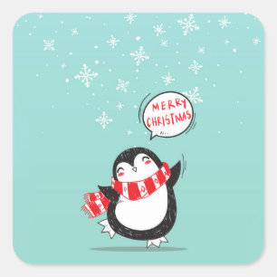 Happy Cartoon Penguin Quadratischer Aufkleber