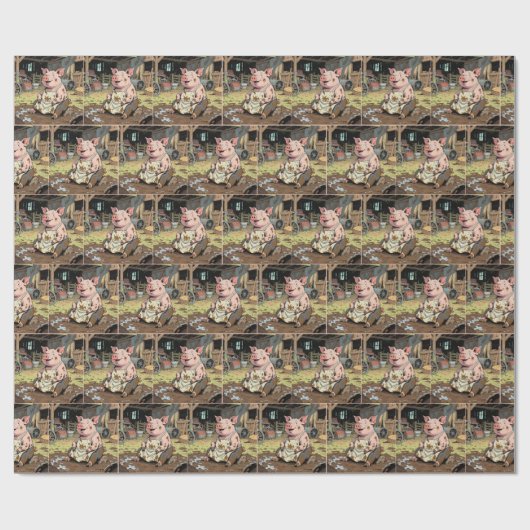 Happy Cartoon Pig in einer landwirtschaftlichen Sc Geschenkpapier (Flach)